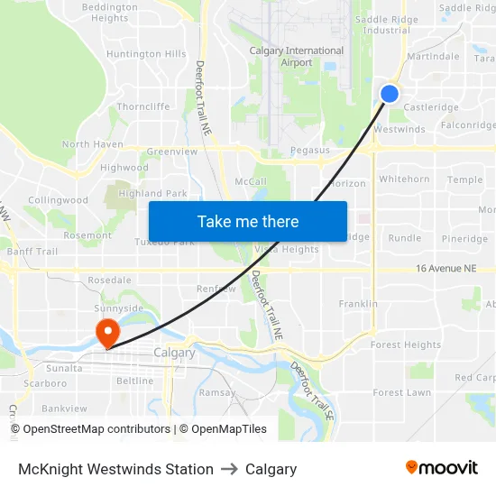 McKnight Westwinds Station to Calgary map