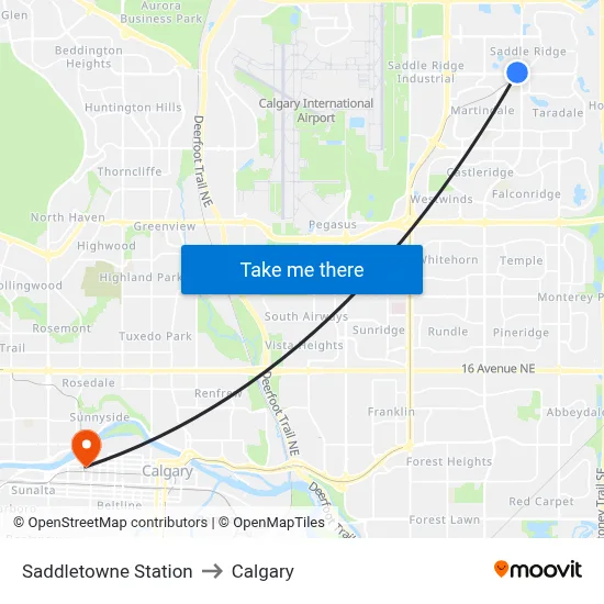 Saddletowne Station to Calgary map