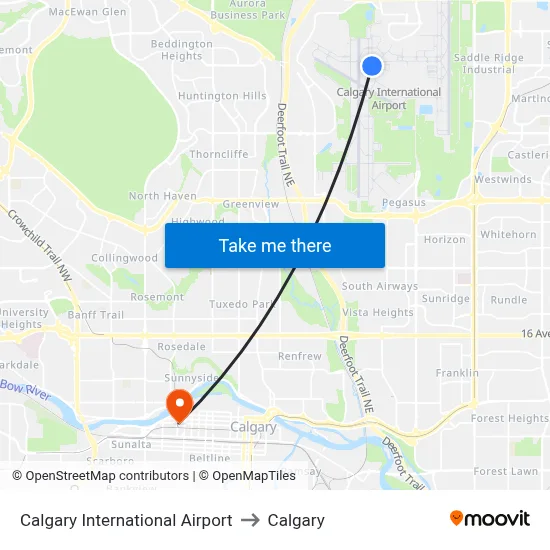 Calgary International Airport to Calgary map