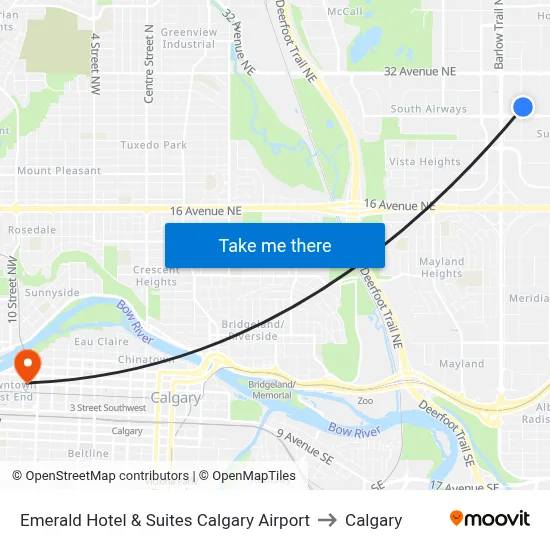 Emerald Hotel & Suites Calgary Airport to Calgary map