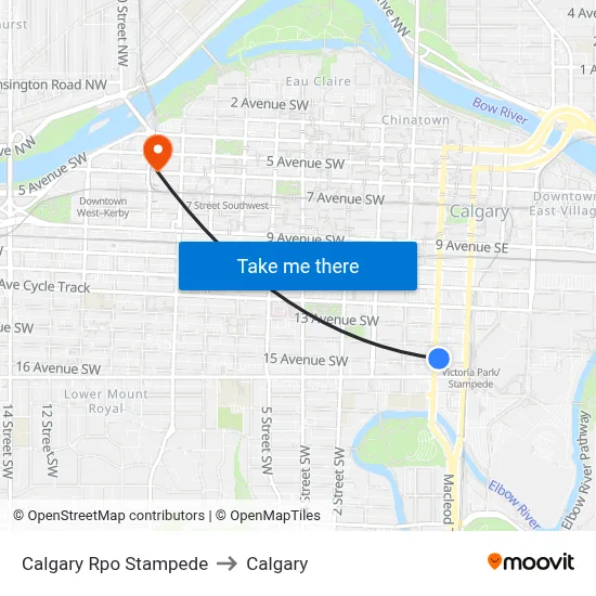 Calgary Rpo Stampede to Calgary map
