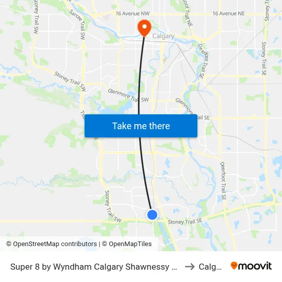 Super 8 by Wyndham Calgary Shawnessy Area to Calgary map