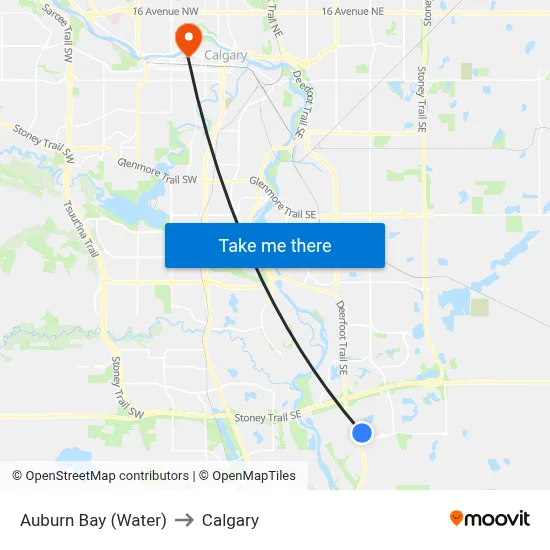 Auburn Bay (Water) to Calgary map
