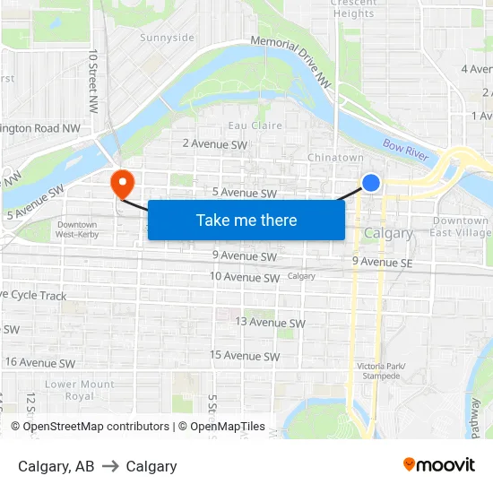 Calgary, AB to Calgary map