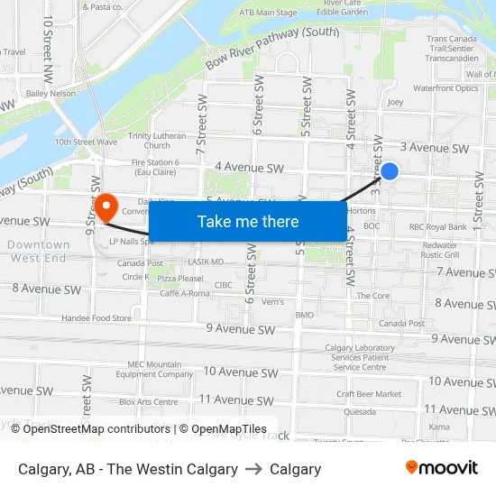 Calgary, AB - The Westin Calgary to Calgary map