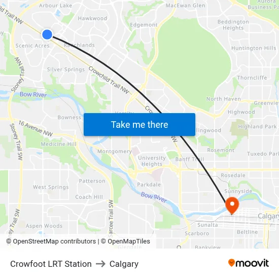 Crowfoot LRT Station to Calgary map