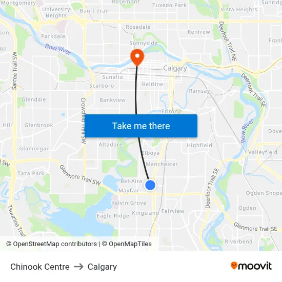 Chinook Centre to Calgary map