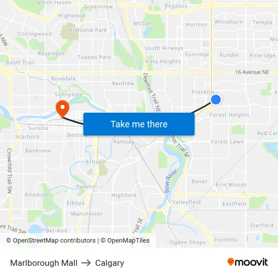 Marlborough Mall to Calgary map
