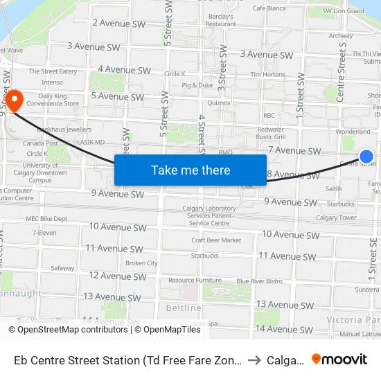 Eb Centre Street Station (Td Free Fare Zone) to Calgary map