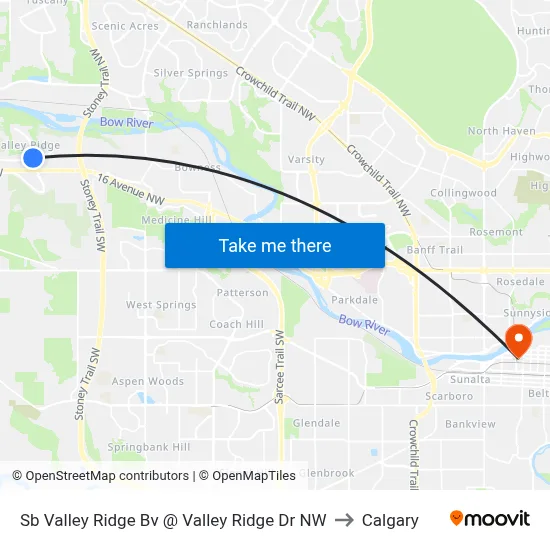 Sb Valley Ridge Bv @ Valley Ridge Dr NW to Calgary map