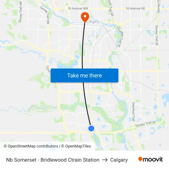 Nb Somerset - Bridlewood Ctrain Station to Calgary map
