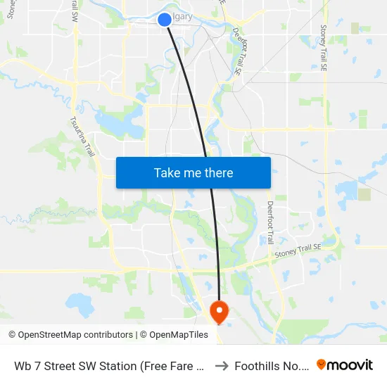 Wb 7 Street SW Station (Free Fare Zone) to Foothills No. 31 map