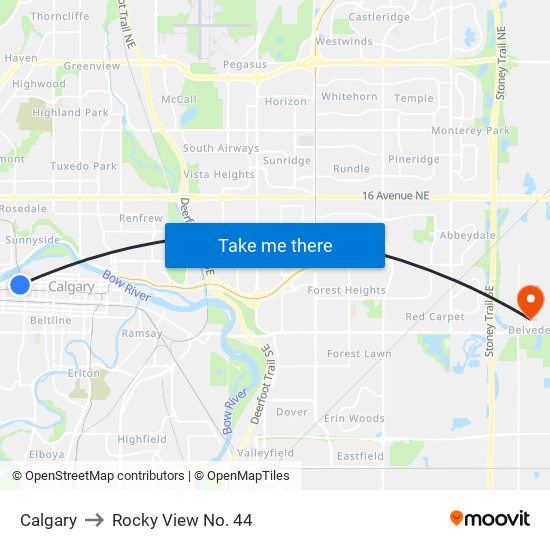 Calgary to Rocky View No. 44 map