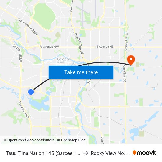 Tsuu T'Ina Nation 145 (Sarcee 145) to Rocky View No. 44 map