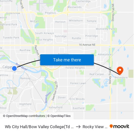 Wb City Hall/Bow Valley College(Td Free Fare Zone) to Rocky View No. 44 map