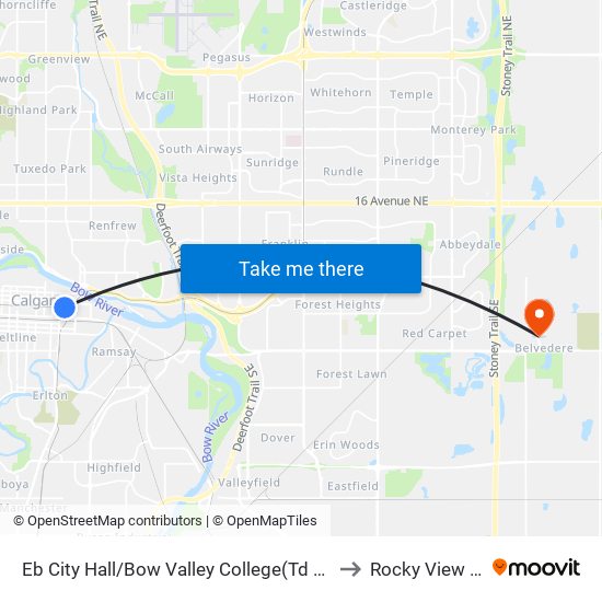 Eb City Hall/Bow Valley College(Td Free Fare Zone) to Rocky View No. 44 map