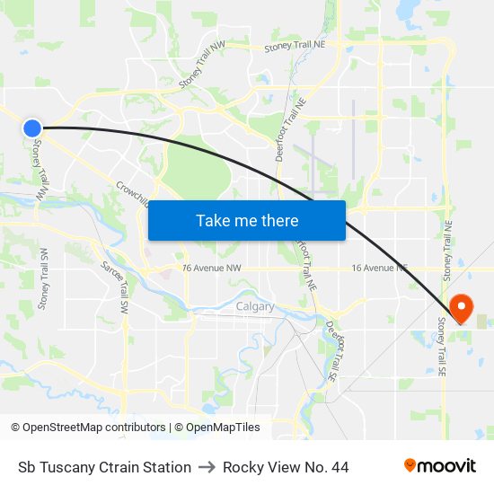 Sb Tuscany Ctrain Station to Rocky View No. 44 map