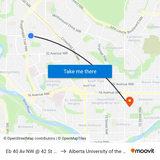 Eb 40 Av NW @ 42 St NW to Alberta University of the Arts map