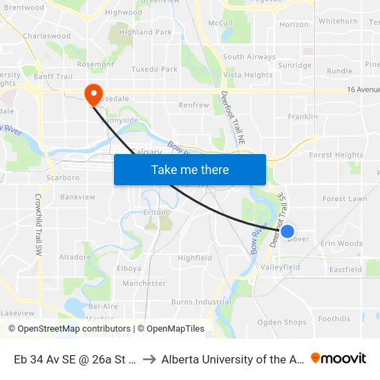 Eb 34 Av SE @ 26a St SE to Alberta University of the Arts map