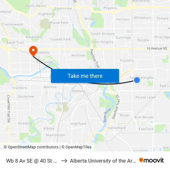 Wb 8 Av SE @ 40 St SE to Alberta University of the Arts map