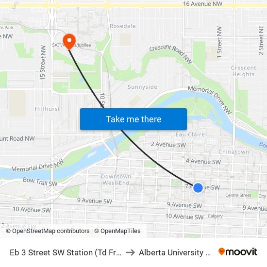 Eb 3 Street SW Station (Td Free Fare Zone) to Alberta University of the Arts map