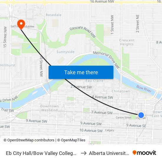 Eb City Hall/Bow Valley College(Td Free Fare Zone) to Alberta University of the Arts map