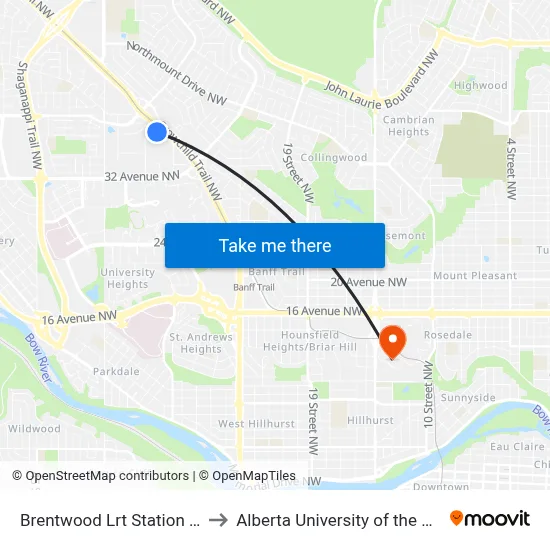 Brentwood Lrt Station Nb to Alberta University of the Arts map
