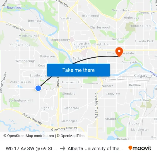 Wb 17 Av SW @ 69 St SW to Alberta University of the Arts map