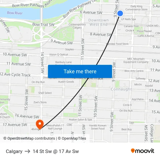 Calgary to 14 St Sw @ 17 Av Sw map