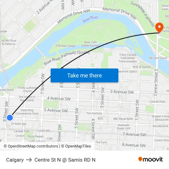 Calgary to Centre St N @ Samis RD N map