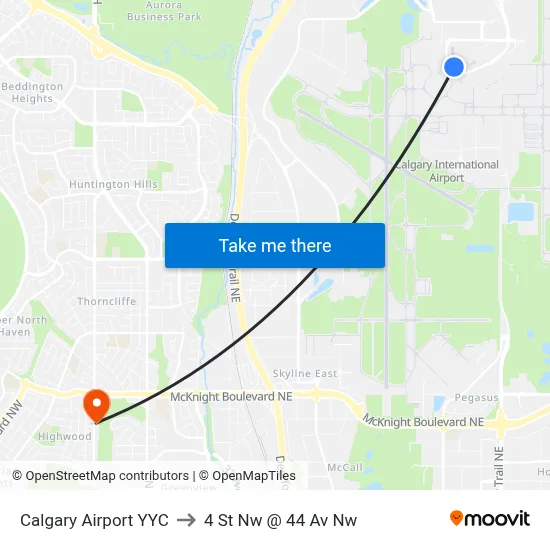 Calgary Airport YYC to 4 St Nw @ 44 Av Nw map