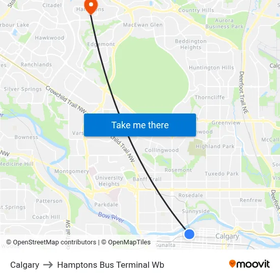 Calgary to Hamptons Bus Terminal Wb map