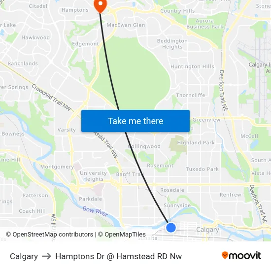 Calgary to Hamptons Dr @ Hamstead RD Nw map