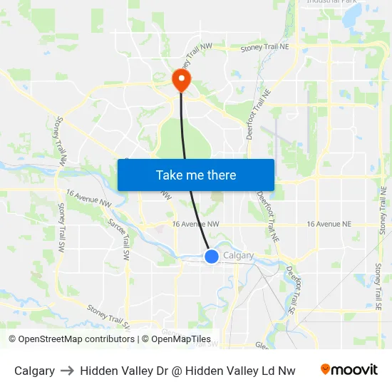 Calgary to Hidden Valley Dr @ Hidden Valley Ld Nw map