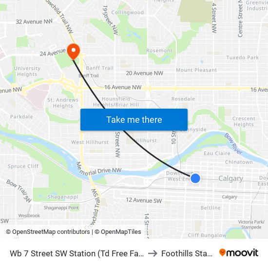 Wb 7 Street SW Station (Td Free Fare Zone) to Foothills Stadium map