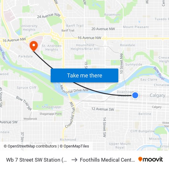 Wb 7 Street SW Station (Td Free Fare Zone) to Foothills Medical Centre - South Tower map