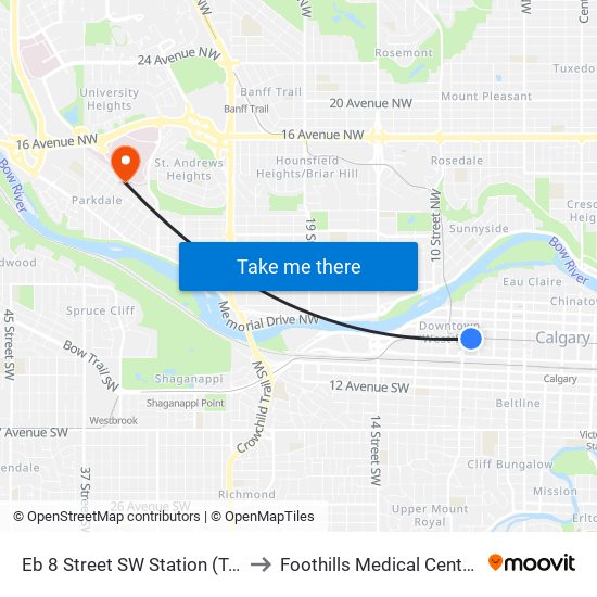Eb 8 Street SW Station (Td Free Fare Zone) to Foothills Medical Centre - South Tower map