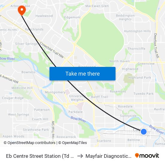 Eb Centre Street Station (Td Free Fare Zone) to Mayfair Diagnostics Crowfoot map