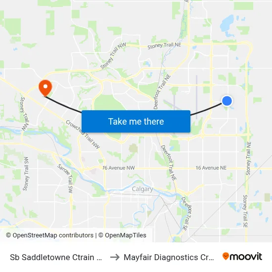 Sb Saddletowne Ctrain Station to Mayfair Diagnostics Crowfoot map