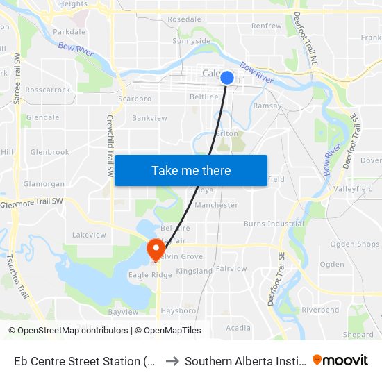 Eb Centre Street Station (Td Free Fare Zone) to Southern Alberta Institute Of Urology map