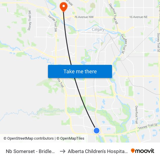 Nb Somerset - Bridlewood Ctrain Station to Alberta Children's Hospital Emergency Entrance map