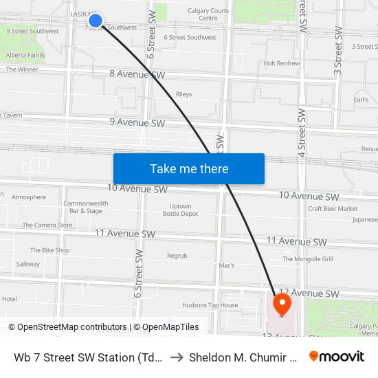 Wb 7 Street SW Station (Td Free Fare Zone) to Sheldon M. Chumir Health Centre map