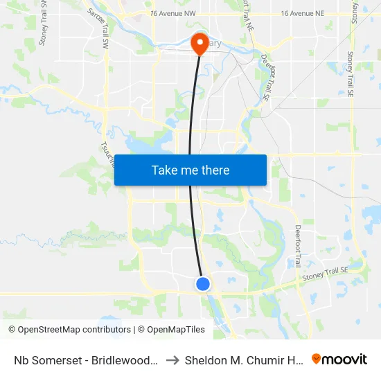 Nb Somerset - Bridlewood Ctrain Station to Sheldon M. Chumir Health Centre map