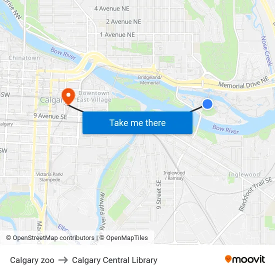 Calgary zoo to Calgary Central Library map
