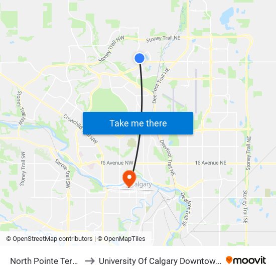 North Pointe Terminal A to University Of Calgary Downtown Campus map