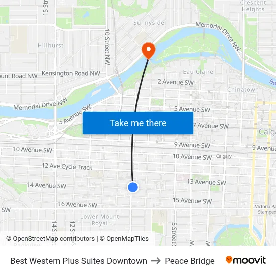 Best Western Plus Suites Downtown to Peace Bridge map