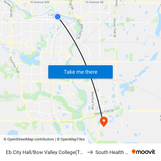 Eb City Hall/Bow Valley College(Td Free Fare Zone) to South Health Campus map