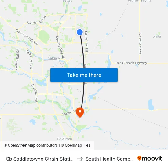 Sb Saddletowne Ctrain Station to South Health Campus map