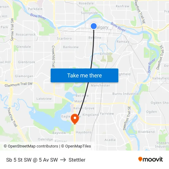 Sb 5 St SW @ 5 Av SW to Stettler map