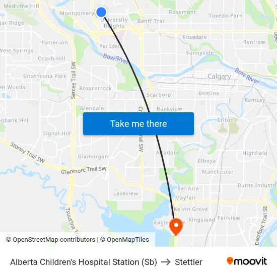 Alberta Children's Hospital Station (Sb) to Stettler map